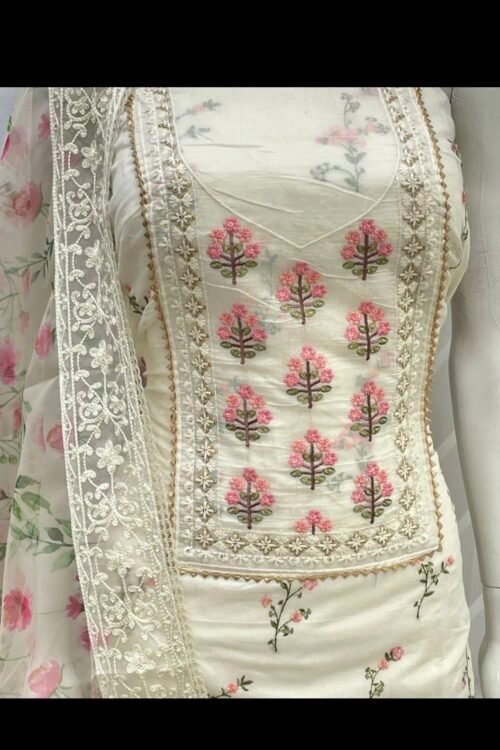 White Maheswari Silk Suit